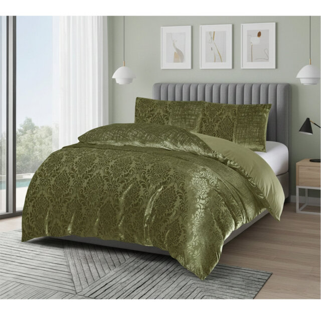 Emilia Duvet Cover Set with Pillowcases – Jacquard Damask Pattern, Luxury Textured Bedding Set, Double/King/Super King Sizes