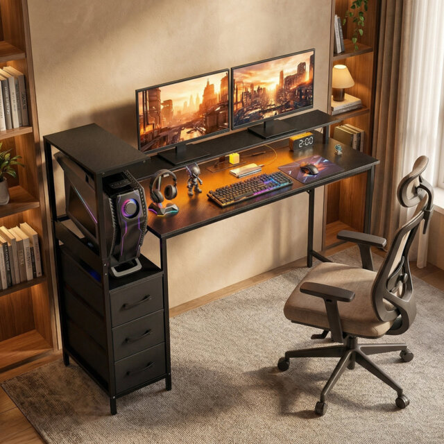 HOMCOM 147 cm Gaming Desk with Adjustable Reversible CPU Stand RGB