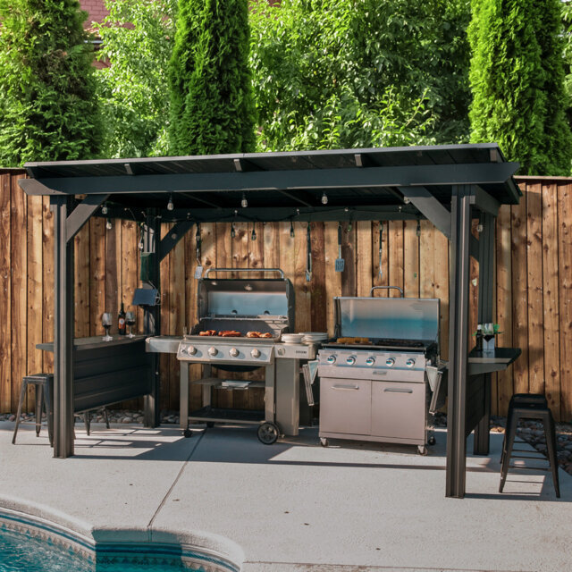 Backyard Discovery Rockport Xl Galvanised Steel Outdoor Bbq/grill Gazebo With Powerport 3.7m X 1.9m (12ft X 6ft)