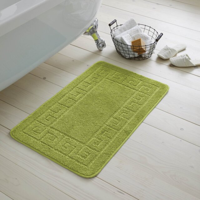 2 Piece Bathroom Rug Set Greek Key Pattern Bath Mat & Pedestal Mat Non Slip Rubber Back Soft Absorbent Mats