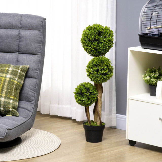 Decorative Artificial Trees Boxwood Ball Topiary Trees in Pot Fake Plants for Home Living Room Indoor Outdoor Decor, 90 cm