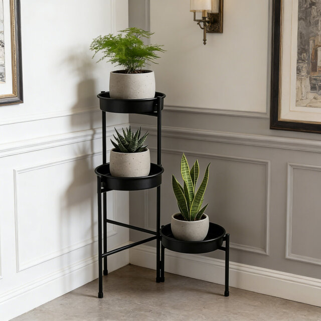3-tier Modern Iron Plant Stand for Living Room, Office, Porch, Patio
