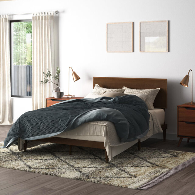 Kiesel Mid-Century Inspired Wood Platform Bed frame with Headboard