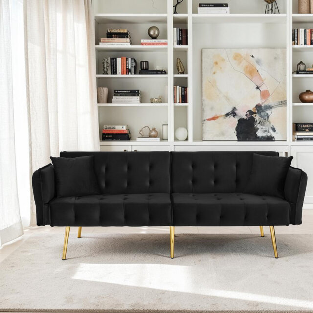 Bosco Velvet Upholstery 2-Seater Sofa Bed, Adjustable Backrest + Multi-Position Armrests