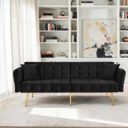 Bosco Velvet Upholstery 2-Seater Sofa Bed, Adjustable Backrest + Multi-Position Armrests