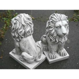 2 Piece Haigler Stone Effect Sitting Lions Garden Ornament Set