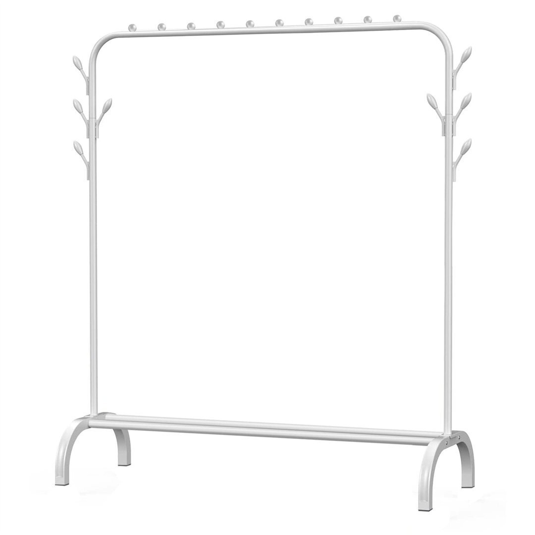 Metal Clothes Rail Garment Rack, Heavy Duty Coat Rail With 1 Tier Lower Storage Shelf And 8 Side Hooks For Hanging Clothes, Stand Rail Hanger Organise