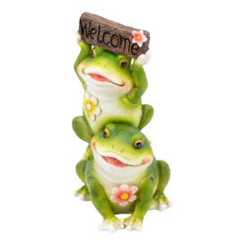 Cute Couple Frog with Welcome Sign Garden Ornament