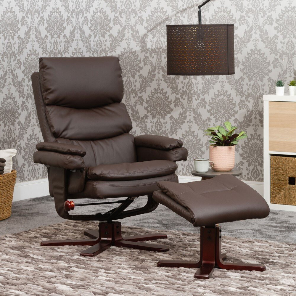 Faux Leather Manual Swivel Recliner with Ottoman