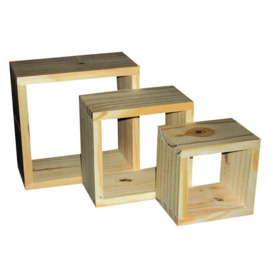 3 Pine Wall Cube Shelf Set, Natural