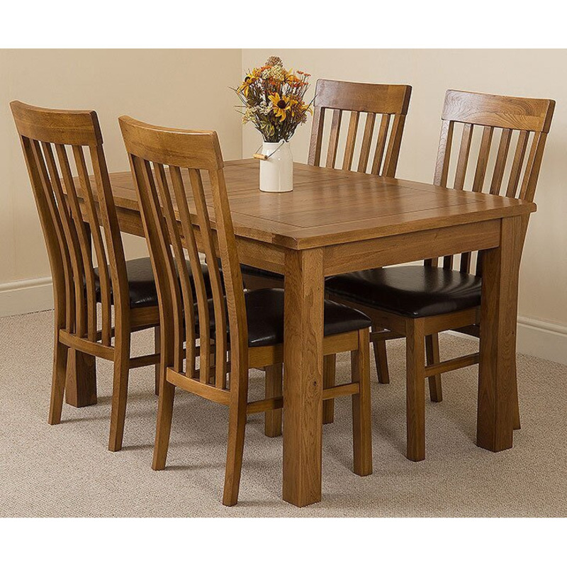 Florencia Solid Oak Dining Set With 4