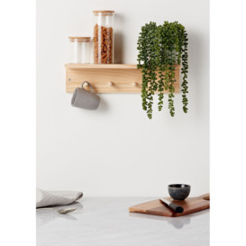 Solid Wood Floating Wall Shelf with 4 Pegs