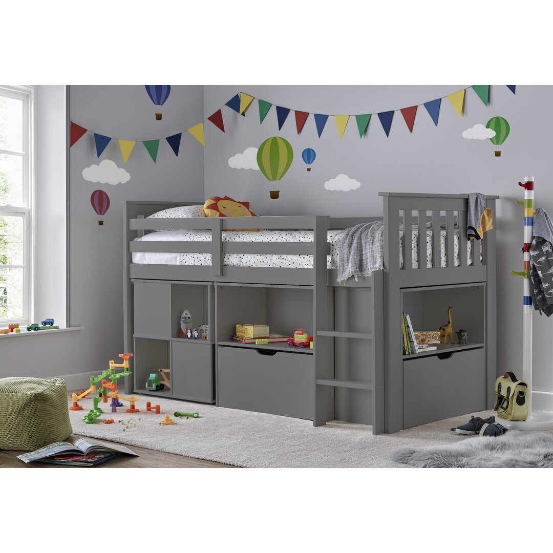 Milo Single (3') 2 Drawer Mate's & Captain's Mid Sleeper Loft Bed Bed and Mattress with Bookcase by Bedmaster