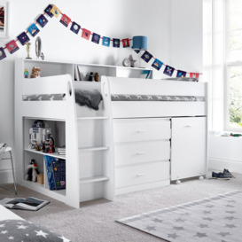 Single (3') 3 Drawer Mate's & Captain's Mid Sleeper Loft Bed Bed and Mattress with Bookcase by Bedmaster