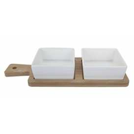 Mantraraj Serving Board With Two Square Ceramic Dishes Bamboo Serving Tray Sauce 2 Piece Set Bamboo Raised Display Serving Tray