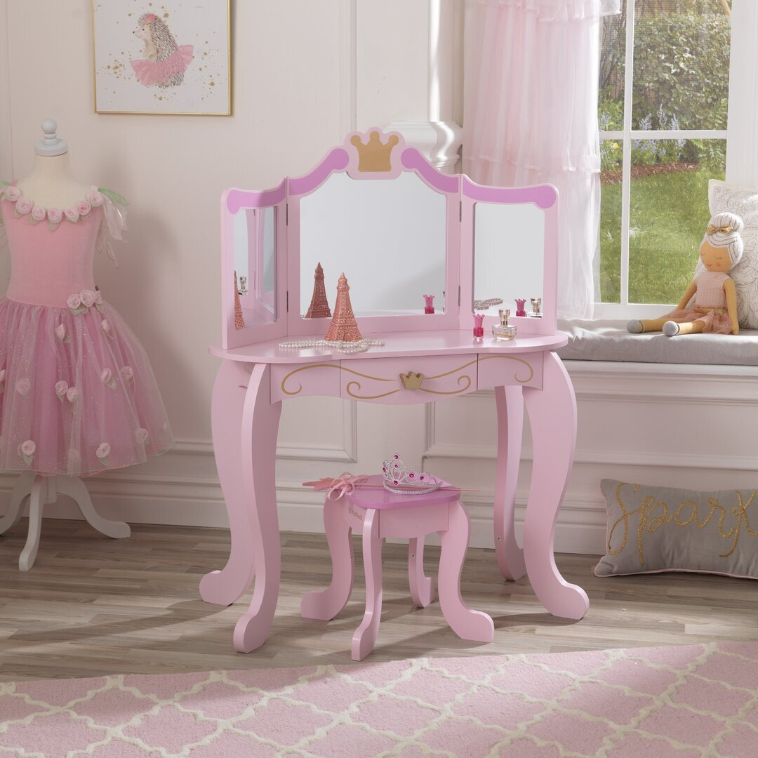 Buy Kids Dressing Table with Mirror and Stool, Pink Children's Vanity Set  with Flip Up Heart Mirror and 3 Drawers, Girls Makeup Desk for Age 3-9  Online at desertcartIsrael