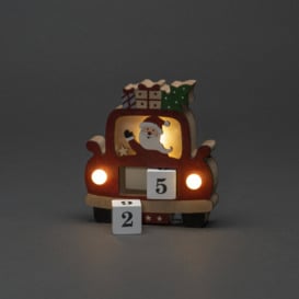 Wooden Advent Calendar Car and Santa 14.3cm LED Figurine