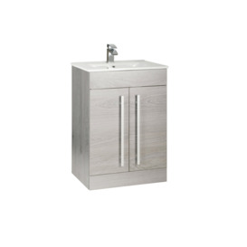 K-Vit Purity Silver Oak 600mm Floor Standing Vanity Unit with Vanity Top & Bowl Basin