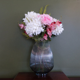 Artificial Chrysanthemum and Orchid Display Glass Vase