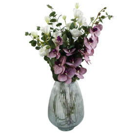 Grey Glass Vase Artificial Orchids and Roses