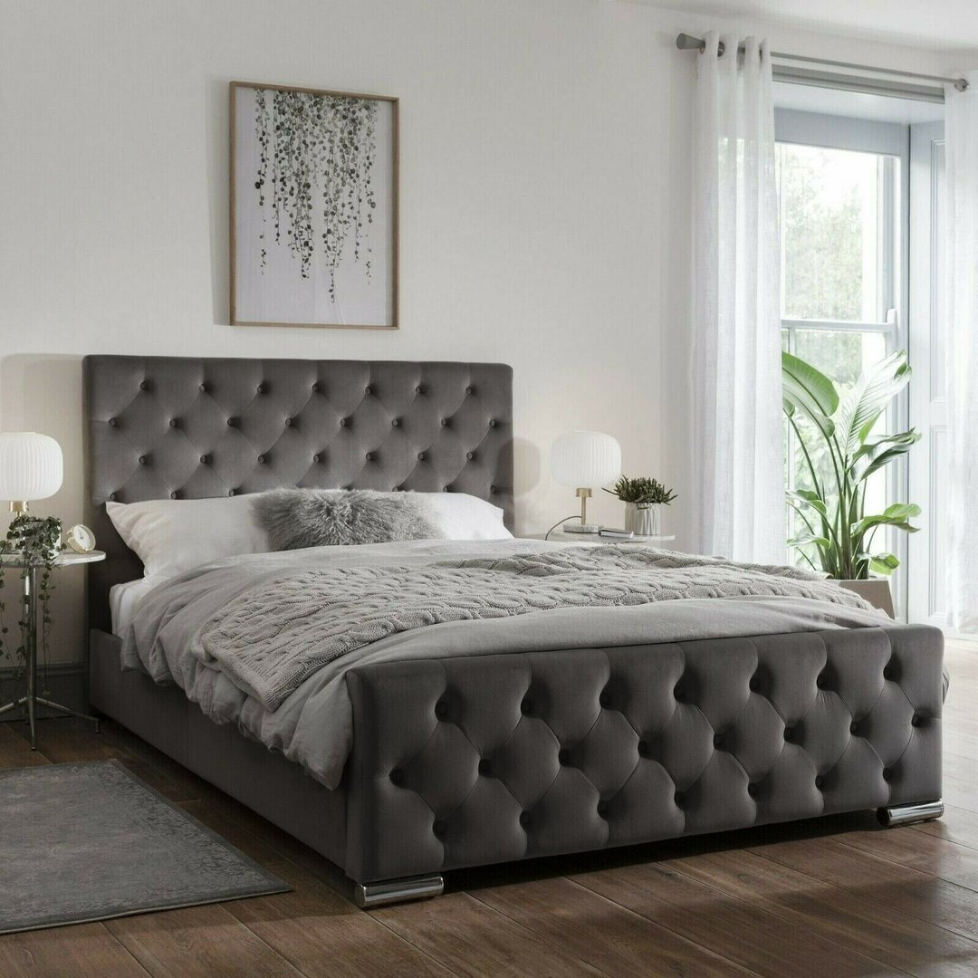 Anakin Buckingham Upholstered Bed Frame with Diamante Buttons