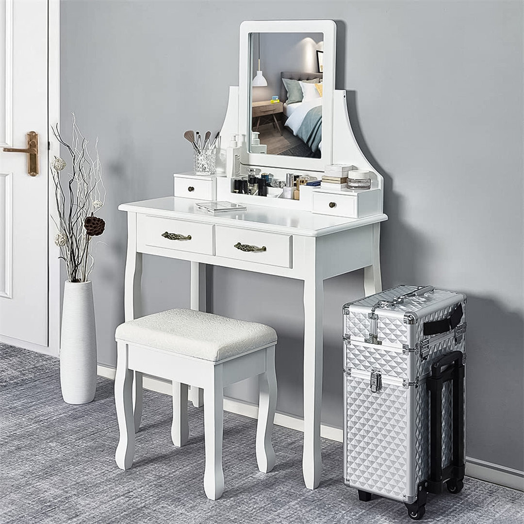 white christmas dresses Sienna White Dressing Table with Mirror & Stool – Laura James main image 1
