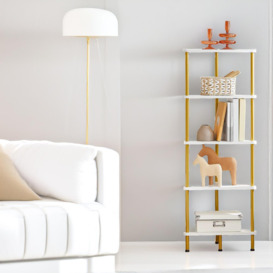 Augurio White Gold Bookcase Corner Bookshelf 115cm Shelving Unit Storage Shelves Freestanding Living Room