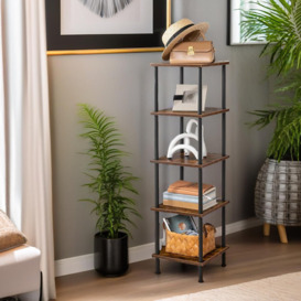 Aniwa 5 Tier Wooden Corner Bookcase Tall Bookshelf Storage Shelves Rustic Industrial Living Room