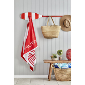 Nautica Home Stripe J 100% Turkish Cotton Beach Towel, 90cm x 180cm, Red Multi