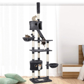Cat Tree Floor to Ceiling Height Adjustable Tall Cat Tower Cat Scratching Post with Condos Baskets and Ladder