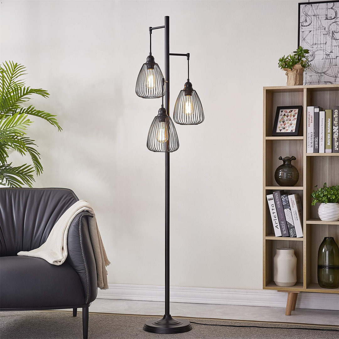 Gold Industrial Floor Lamp For Living Room Modern Floor Lighting Rustic Tall Stand Up Lamp Vintage Farmhouse Tree Floor Lamps For Bedrooms, Office Tor