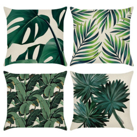 Cinambei Tropical Leaves Cushion Covers 18 X 18 Inch Set of 4 Green Leaf Decorative Throw Pillow Covers Polyester Linen Pillowcases for Sofa Couch Car