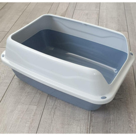 Big Open Grey Cat Litter Tray High Sided Deep Pan Anti-Spillage Toilet Box