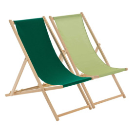 2 Piece Navy & Navy Stripe Wooden Deck Chair Traditional FSC Wood Folding Adjustable Garden/Beach Sun Lounger Recliner