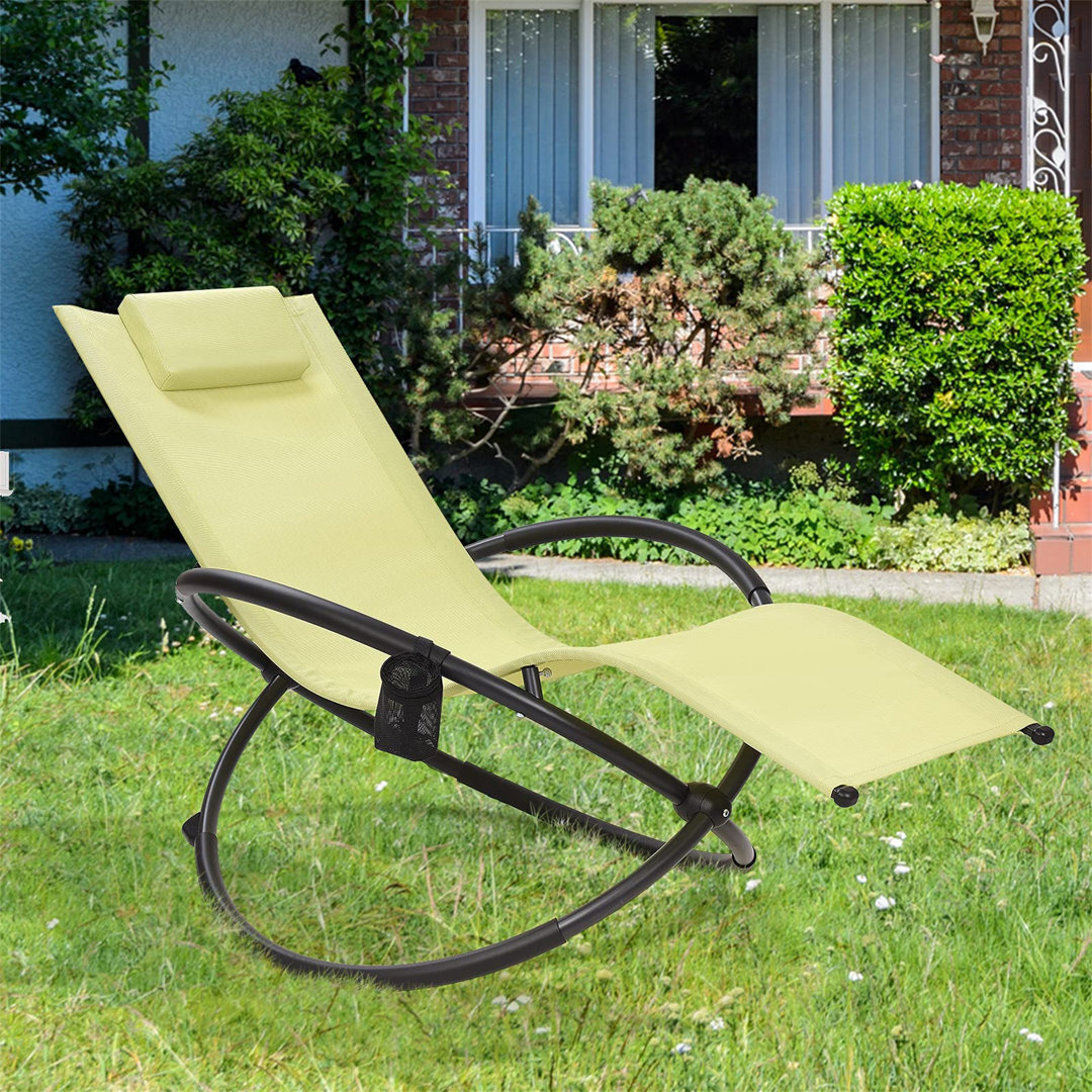 Outdoor Rocking Chair, Zero-Gravity Orbital Rocker Lounger With Head Pillow And Cup Holder, Folding Camping Sun Recliner Chair For Garden, Backyard, P