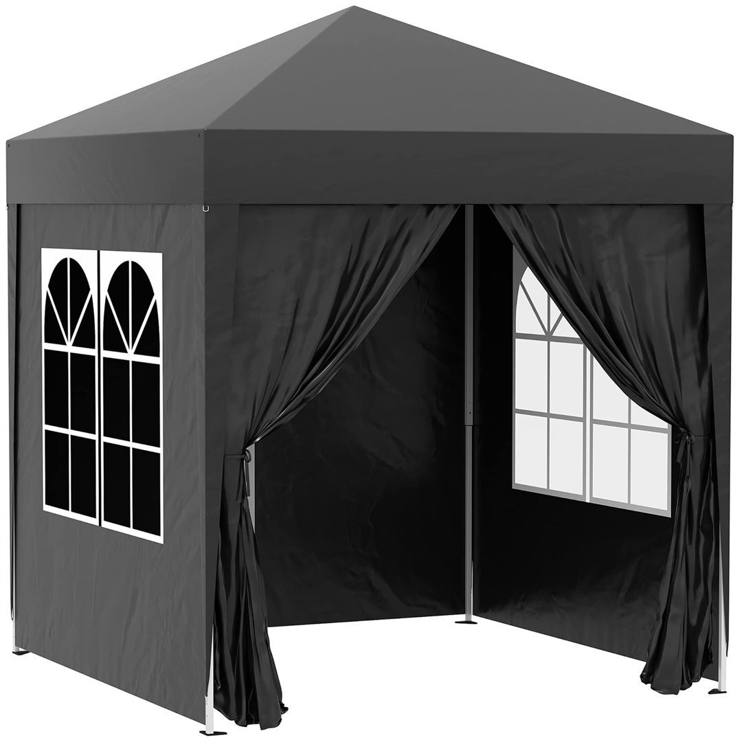 2M X 2M Garden Pop Up Gazebo Marquee Party Tent Wedding Awning Canopy New With Free Carrying Case Black + Removable 2 Walls 2 Windows