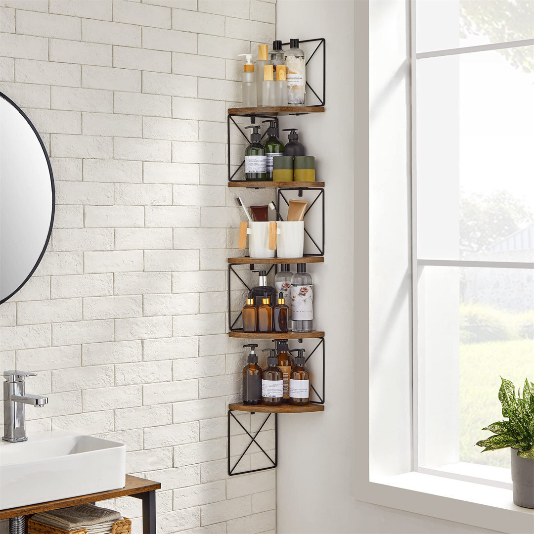 Corner Shelf Wall Mounted, Floating Shelf 5 Tier, Book Shelf, For Bedroom Living Room Bathroom Kitchen Office, Easy Assembly, Industrial, Rustic Brown