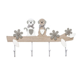 Coat Hooks Wall Mounted Wooden 4 X Clothes Hooks With Dogs Animal Themed For Kids Childrens Bedroom Baby Nursery Kitchen Hall
