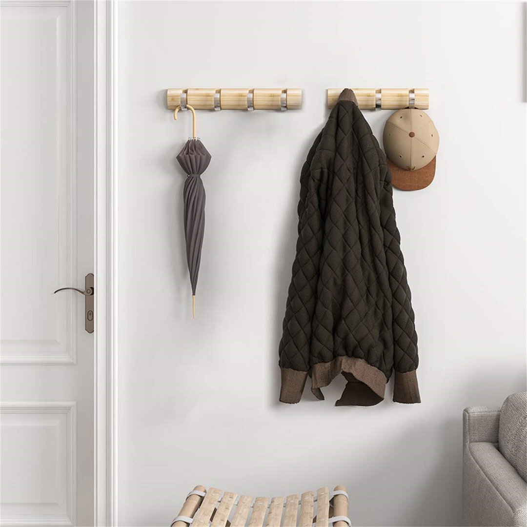 Bamboo Wall Mounted Coat Rack, Towel Hook Hanger Space Saving Modern Sleek  With Retractable & Flipped Smooth Kirsite Hooks For Hanging Towels Keys Hat  by Wayfair