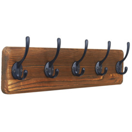 Coat Rack Wall Mounted With 5 Coat Hooks - Heavy Duty Wooden Wall Coat Hanger For Clothes Hat Jacket Clothing, Natural & Black