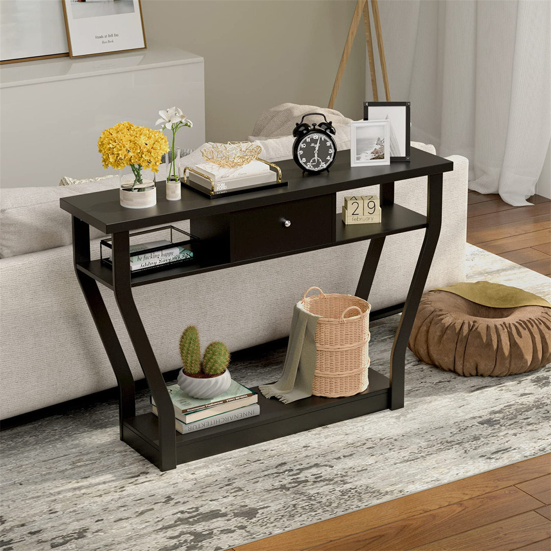 Console Table, 120Cm Wooden Slim Sofa Side End Table With Drawer, Shelves & Anti-Tipping Device, Narrow Hall Desk Couch Accent Table For Entryway, Hal