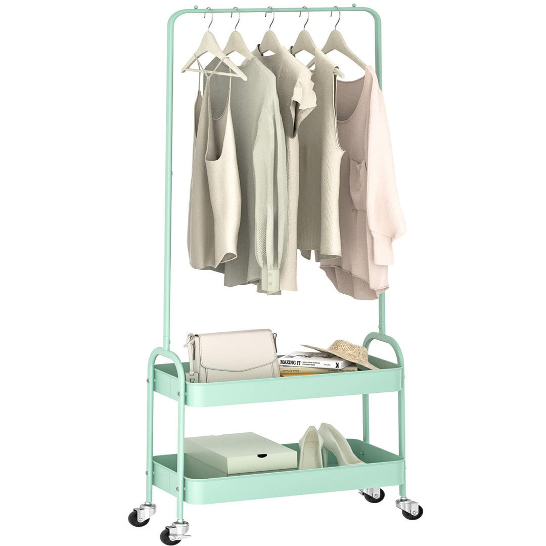 Metal Clothes Rack,Clothing Rail On Wheels,Garment Rack Storage Trolley Rolling Cart Freestanding,Heavy Duty Clothing Rack,Coat Rail Display Stand Clo