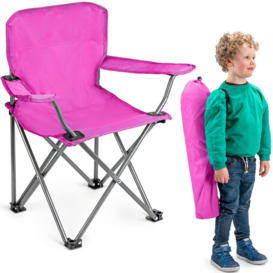 Kids Camping Chair Pink Lightweight Folding Garden Beach Seat With Carry Bag (For Ages 2 To 6 Years Old)