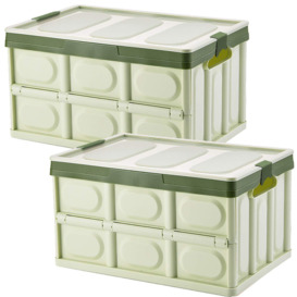 Collapsible Storage Boxes Crates 2 Pack 30L Lidded Storage Bins Plastic Tote Storage Box Container Stackable Folding Utility Crate For Clothes, Toy, B