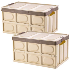 Collapsible Storage Boxes Crates 2 Pack 30L Lidded Storage Bins Plastic Tote Storage Box Container Stackable Folding Utility Crate For Clothes, Toy, B