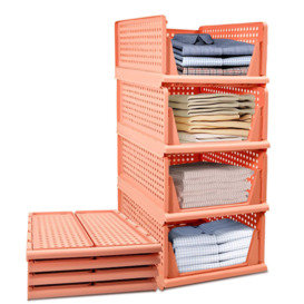 Stackable Foldable Wardrobe Storage Box Organiser, 3 Set Closet Containers,Pull Out Drawer Inside Plastic Wardrobe Shelves Closet Organiser Box For Ho