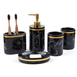 Bathroom Accessory Sets, 5 Pieces Black Luxury Bathroom Set Marble Pattern Bathroom Accessories Toothbrush Holder, Lotion Dispenser, Cups, Soap Dish