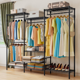 Clothes Rails, Heavy Duty Clothing Garment Rack With Pull-Out Storage Baskets, Coat Rails Coat Racks Freestanding Wardrobe Closet Rack With Hanging Ro