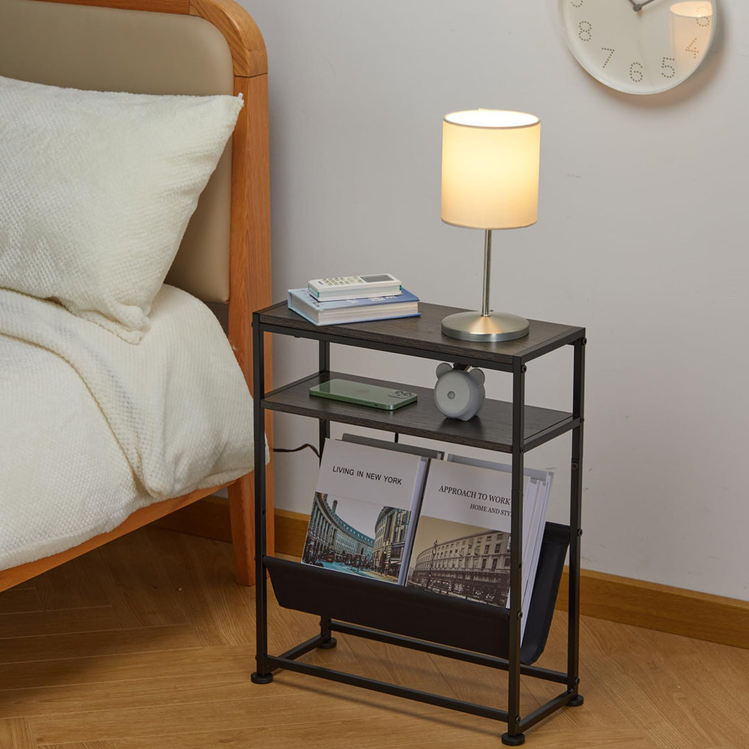 Small End Table For Small Spaces - Slim Side Table With Magazine Holder,2 In 1 Design Narrow End Table Living Room,Skinny Bedroom Nightstand Thin Side