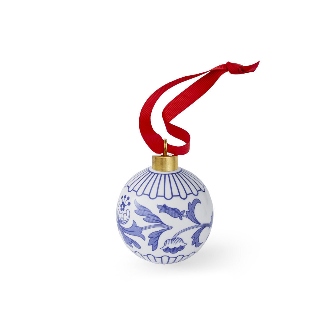 Blue Italian Christmas Bauble - Florals